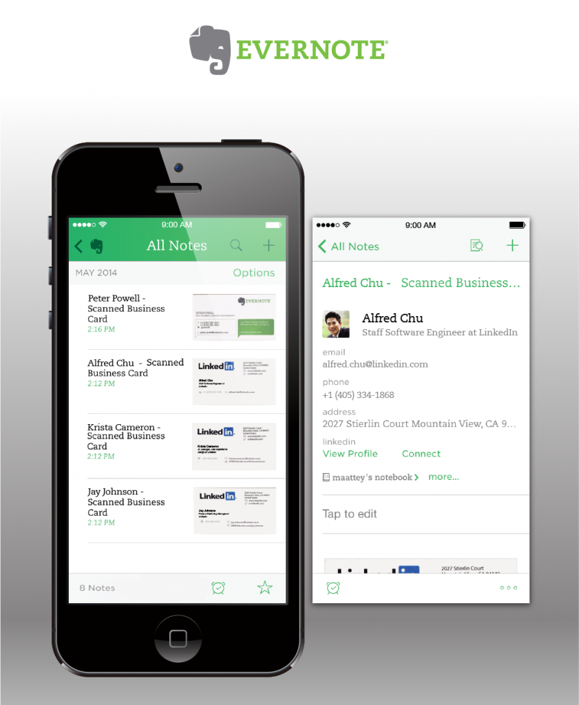 Scanner vos cartes avec Evernote, rester en contact avec LinkedIn